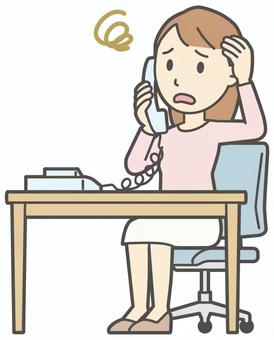  ロングヘア女性-542-全身 電話,困った,女性,女の子,人物,かわいい,悩む,考える,心配,不安のイラスト素材