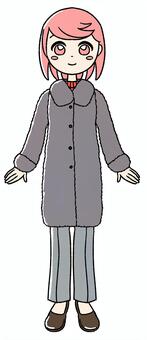 桃色の女の子のファーコート ピンク,かわいい,手描き,コート,ファーコート,冬コート,モコモコ,防寒着,レディースファッション,冬ファッションのイラスト素材