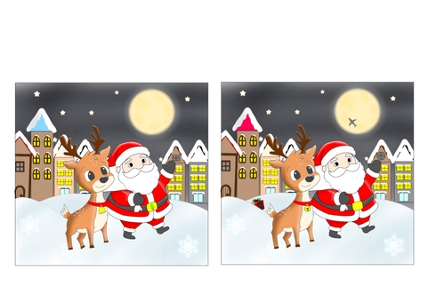 【間違い探し】サンタとトナカイ 間違い探し,クリスマス,認知,療育,保育,プリント,言語聴覚療法,作業療法,説明練習,サンタのイラスト素材