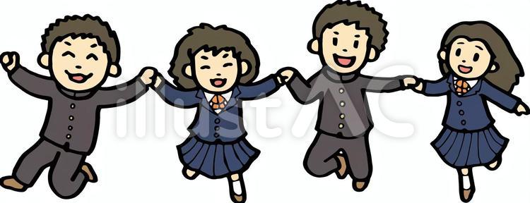 仲良しの学生達 記念撮影,生徒,学校生活のイラスト素材