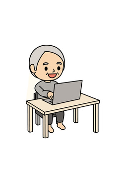 パソコン操作する老人