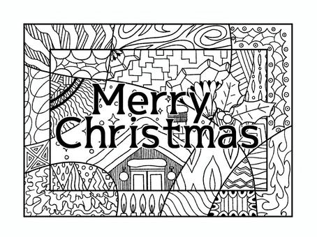 塗り絵　クリスマス merrychristmas,クリスマス,ぬり絵,手描き,線画,ヒイラギ,ろうそく,家,雪,模様のイラスト素材