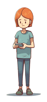 Illustration, female, smartphone, troublesome face, 