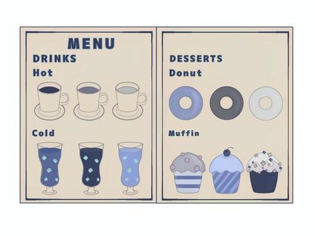カフェメニュー表(ベージュ) カフェ,メニュー,コーヒー,紅茶,アイスコーヒー,アイスティー,ドーナツ,デザート,マフィン,チェリーのイラスト素材
