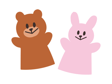 かわいいくまとうさぎのパペットのイラスト パペット,人形,人形劇,くま,うさぎ,手人形,キャラクター,ぬいぐるみ,保育園,幼稚園のイラスト素材
