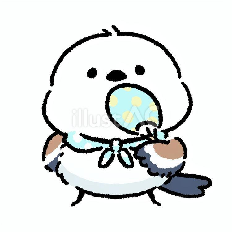 シマエナガ_うちわであおぐ_01 シマエナガ,鳥,動物のイラスト素材