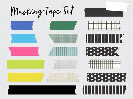 マスキングテープ素材セット マスキングテープ,テープ,シール,ラベル,メモ,付箋,文房具,素材,装飾,かわいいのイラスト素材