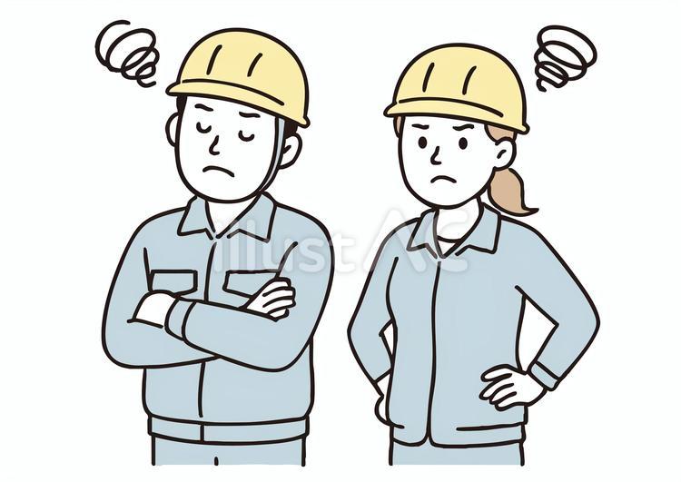 怒っている作業員の男女 人物,イラスト,日本人のイラスト素材