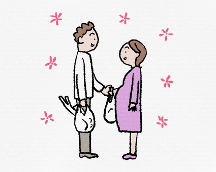 妊婦を気遣う夫のイラスト 妊婦,妊娠,夫婦,家族,思いやり,優しさ,サポート,妊娠中,夫,妻のイラスト素材