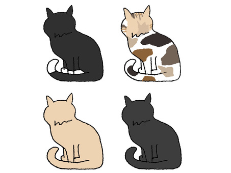 遠くを眺める猫 猫,眺める,見る,しっぽ,可愛い,セット,pop調,手描き,挿絵,ワンポイントのイラスト素材
