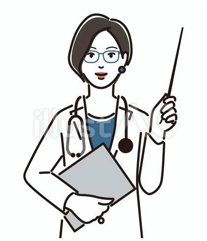 指示棒を持ち、説明する女性医師