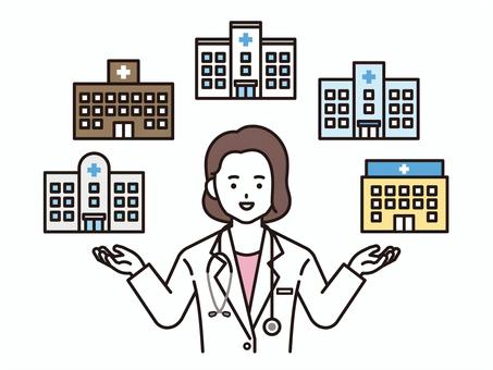 病院を紹介する医者の女性(カラー)