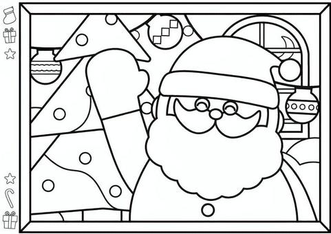 B5サイズやA4に対応！印刷ぬりえ クリスマス,サンタクロース,オリジナル,塗り絵,習い事,クリスマスツリー,レクリエーション,色鉛筆,絵の具,a4のイラスト素材