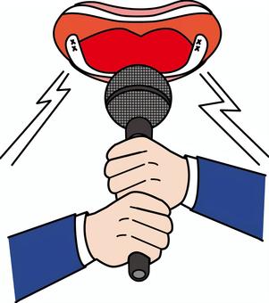 演説大声 マイク,演説,大声,音声,選挙,活動,機器,持つ,スーツ,袖のイラスト素材