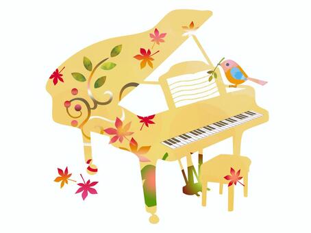 秋のピアノ ピアノ,秋,音楽,紅葉,音楽教室,ピアノ教室,楽器,音楽会,発表会,コンサートのイラスト素材