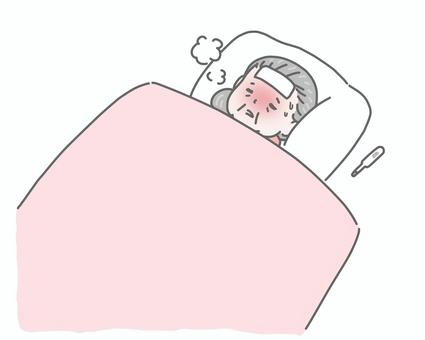 インフルエンザで寝込むおばあさん ウイルス,風邪,発熱,病気,体調不良,体調管理,病状,寝込む,療養,自宅のイラスト素材