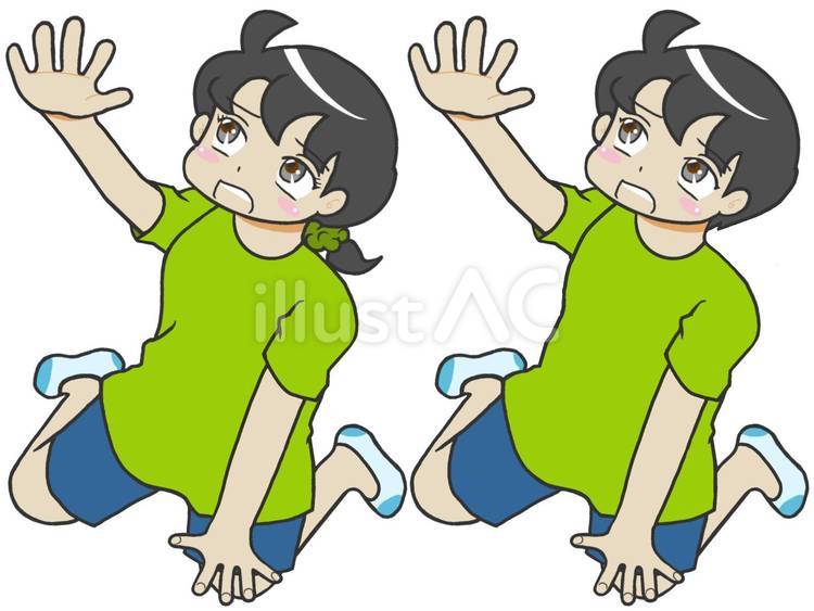 片手を上げて何かを訴える半袖の男女  男性,女性,二人のイラスト素材