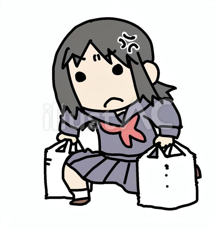怒りながら荷物を持つ少女 少女,女性,怒るのイラスト素材