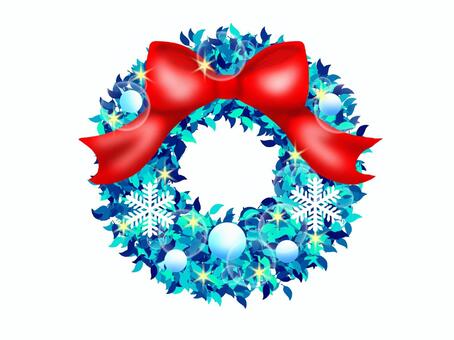 クリスマスリース結晶 クリスマスリース,リース,クリスマス,雪,結晶,綺麗,可愛い,神秘的,リボン,赤のイラスト素材