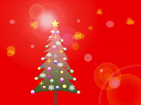 クリスマスツリー・赤背景 クリスマス,ツリー,飾り,冬,12月,風物詩,赤背景,オーナメント,レンズフレア,イルミネーションのイラスト素材