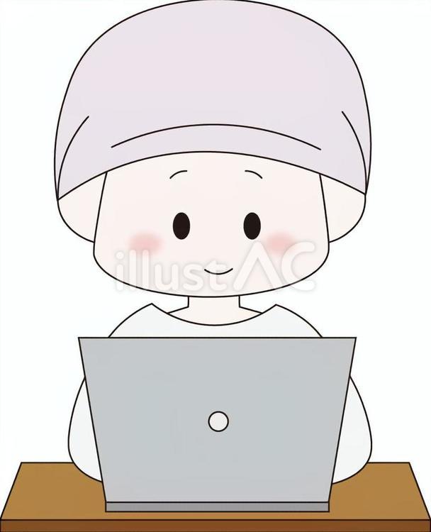 医療用帽子　ノートパソコン 医療用帽子,ノートパソコン,パソコンのイラスト素材
