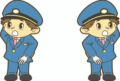 感心する鉄道員 駅員,車掌,運転士,運転手,鉄道員,乗務員,鉄道,新幹線,路面電車,地下鉄のイラスト素材