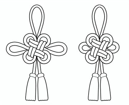 えんぎもの結び紐　黒線画 装飾,結び紐,縁起物,２種類,吉祥結び,菊結び,神社,仏閣,着物,和のイラスト素材