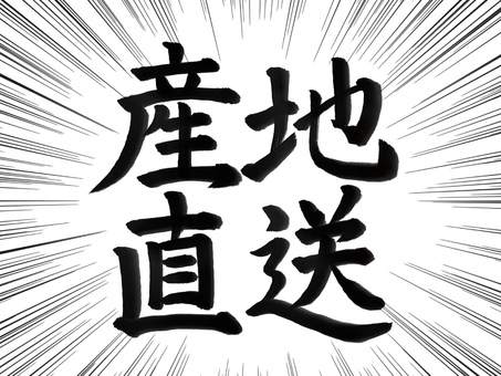 筆文字「産地直送」と集中線 産地直送,筆文字,集中線,手書き,書道,毛筆,墨,和風,和,文字のイラスト素材