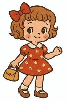 お出かけするレトロな女の子