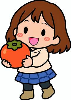 紺の柿の女子です。 柿,果物,シンプル,食べ物,人物,農業,農家,収穫,青果,食材のイラスト素材