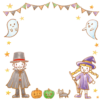 秋イラスト159 ハロウィン,背景,フレーム,10月,秋,かわいい,水彩,正方形,イベント,パーティーのイラスト素材