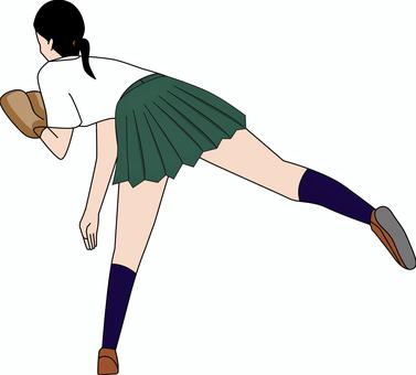 ピッチャー女子 ピッチャー,投げる,野球,球技,女子,高校生,制服,夏服,線画のイラスト素材