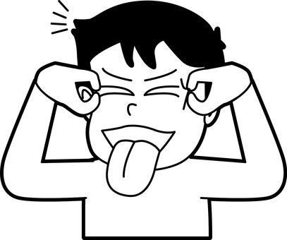 にらめっこ漫画　白黒 にらめっこ,変顔,舌,出す,いたずら,子供,レトロ,漫画,白黒のイラスト素材