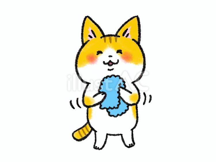 手洗い後タオルで手を拭く猫ちゃん 猫,タオル,手を拭くのイラスト素材