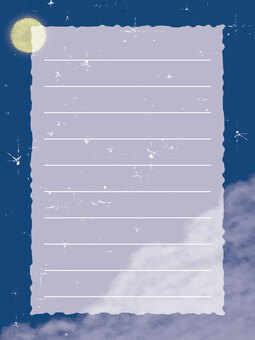 星月夜_便箋 星月夜,便箋,手描き,夜空,手紙,幻想的,満月,月,星,雲のイラスト素材