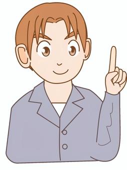 男性（人差し指を立てる） 男性,私服,人差し指,ポイント,笑顔のイラスト素材