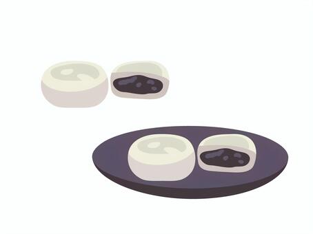 あんこ入りのお餅 餅,餡子,和菓子,食べ物,甘味,皿のイラスト素材