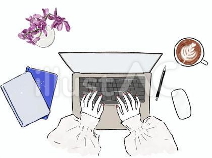 手 PC コーヒー 花 仕事 ビジネス