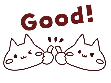 グッドの文字と応援するかわいい白黒猫2匹 グッド,サイン,猫,親指,いいね,ポジティブ,えらい,やったー,さすが,かわいいのイラスト素材