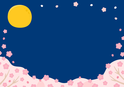 夜桜と満月、春の桜イラスト 春,背景,桜,花,夜桜,お花見,花見,花びら,さくら,桜の花のイラスト素材