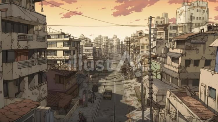 都市の廃墟のアニメ背景２ 都市,アニメ,廃墟のイラスト素材