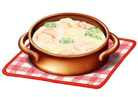 チキンクリームシチューランチョンマット付 クリームシチュー,ホワイトシチュー,料理,食べ物,チキン,鶏肉,にんじん,じゃがいも,ブロッコリー,野菜のイラスト素材