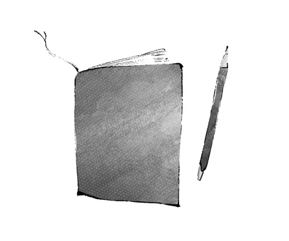 手帳とペンのイラスト　モノクロ 手帳,ペン,ボールペン,文具,文房具,ノート,紙,スケジュール,予定整理,ダイヤリーのイラスト素材