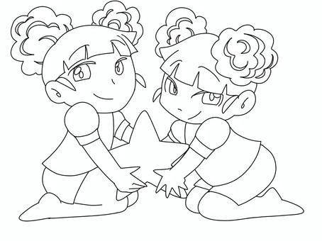 双子座をモチーフにした女の子 星座,双子座,モチーフ,女の子,塗り絵のイラスト素材