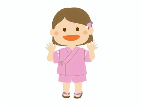 甚平の女の子2_ピンク こども,甚平,お祭り,おまつり,夏祭り,縁日,夕涼み,館内着,女の子,小学生のイラスト素材