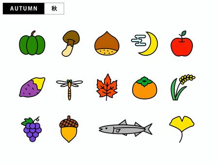 秋の味覚・アイテムの線画アイコンセット3 アイコン,セット,線画,秋,食べ物,かぼちゃ,キノコ,栗,三日月,リンゴのイラスト素材