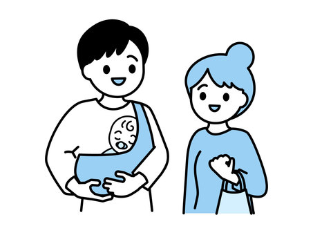 赤ちゃんを連れた夫婦03 人物,男性,女性,夫婦,親子,家族,家庭,乳幼児,新生児,妊活のイラスト素材