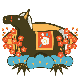 zodiac26108 馬,午年,扇,梅,松,年賀状,花,和風,かわいい,アイコンのイラスト素材