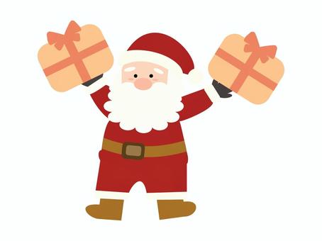プレゼントを持つサンタクロース③全身 サンタさん,サンタクロース,クリスマス,プレゼント,両手,持つ,贈り物,リボン,オレンジ,赤のイラスト素材
