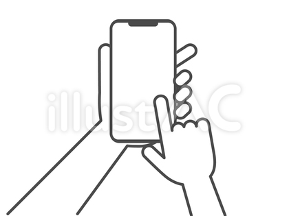 デフォルメされたスマホを操作する手